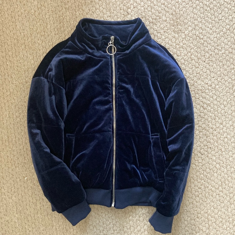 Mossimo Blue Velvet Puffer Bomber Jacket S